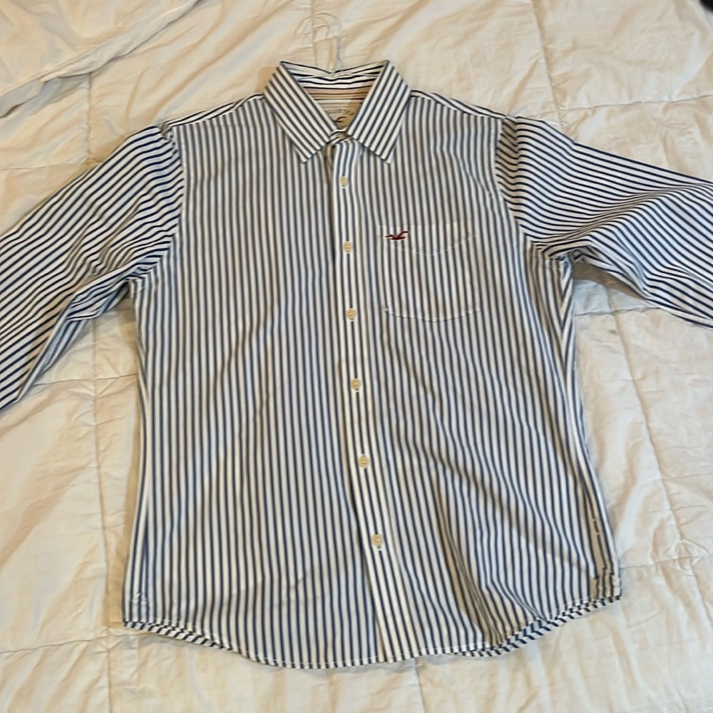 White and blue striped Hollister top 100% cotton size large